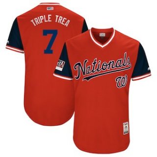 Men's Washington Nationals 7 Trea Turner Triple Trea Majestic Red 2018 Players' Weekend Authentic Jersey