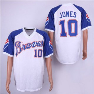 Atlanta Braves 10 Chipper Jones White Throwback Jersey