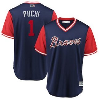 Men's Atlanta Braves 1 Ozzie Albies Puchi Majestic Navy 2018 Players' Weekend Cool Base Jersey