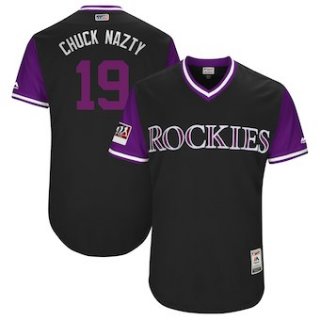 Men's Colorado Rockies 19 Charlie Blackmon Chuck Nazty Majestic Black 2018 Players' Weekend Authentic Jersey