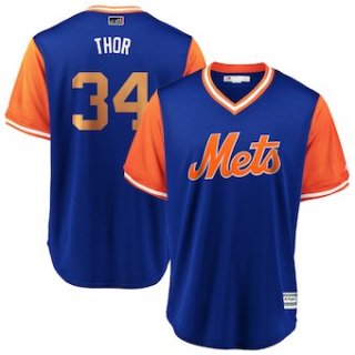 Men's New York Mets 34 Noah Syndergaard Thor Majestic Royal 2018 Players' Weekend Cool Base Jersey