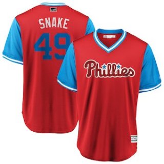 Men's Philadelphia Phillies 49 Jake Arrieta Snake Majestic Scarlet 2018 Players' Weekend Cool Base Jersey