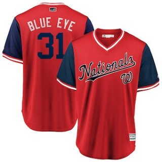 Men's Washington Nationals 31 Max Scherzer Blue Eye Majestic Red 2018 Players' Weekend Cool Base Jersey