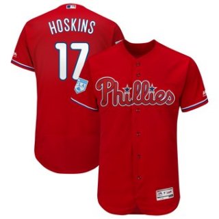 Men's Philadelphia Phillies 17 Rhys Hoskins Majestic Scarlet 2019 Spring Training Flex Base Player Jersey