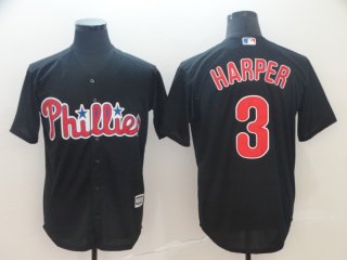 Men's Philadelphia Phillies #3 Bryce Harper Black Cool Base Jersey