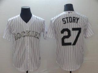 Men's Colorado Rockies 27 Trevor Story White Cool Base Jersey