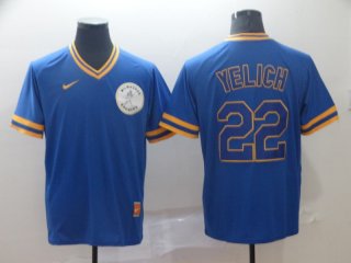 Men's Milwaukee Brewers 22 Christian Yelich Royal Throwback Jersey