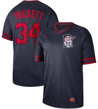 Twins #34 Kirby Puckett Navy Authentic Cooperstown Collection Stitched Baseball Jersey