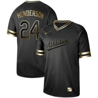 Athletics #24 Rickey Henderson Black Gold Authentic Stitched Baseball Jersey