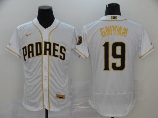 Men's San Diego Padres #19 Tony Gwynn White With Gold Stitched MLB Flex Base Nike Jersey