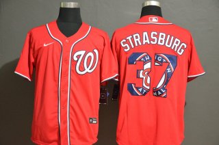 Men's Washington Nationals #37 Stephen Strasburg Red Team Logo Stitched MLB Cool Base Nike Jersey