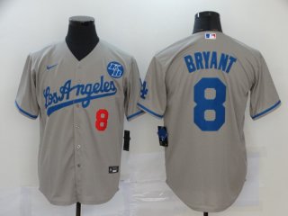 Men's Los Angeles Dodgers #8 Kobe Bryant Grey KB Patch Stitched MLB Cool Base Nike Jersey