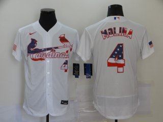 Men's St. Louis Cardinals #4 Yadier Molina White USA Flag Stitched MLB Flex Base Nike Jersey