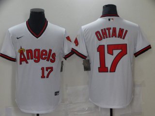 Men Los Angeles Angels 17 Ohtani White Game Throwback 2021 Nike MLB Jersey