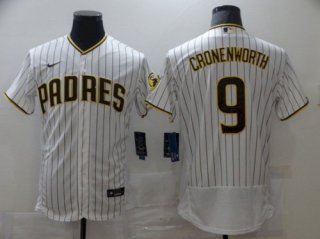 Men San Diego Padres 9 Cronenworth White stripe Elite 2021 Nike MLB Jersey