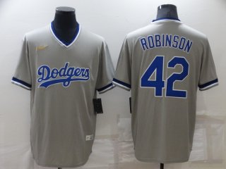 Men's Los Angeles Dodgers #42 Jackie Robinson Grey Cooperstown Collection Stitched MLB Throwback Nike Jersey