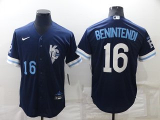 Men's Kansas City Royals #16 Andrew Benintendi Number 2022 Navy Blue City Connect Cool Base Stitched Jersey