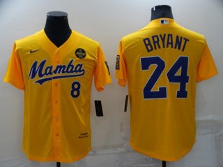 Men's Los Angeles Dodgers Front #8 Back #24 Kobe Bryant 'Mamba' Yellow Cool Base Stitched Jersey