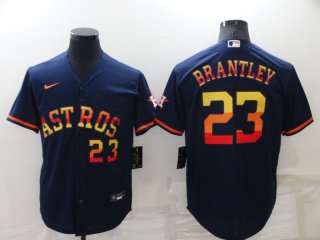 Men's Houston Astros #23 Michael Brantley Number Navy Blue Rainbow Stitched MLB Cool Base Nike Jersey