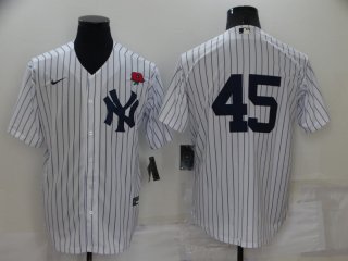 Men's New York Yankees #45 Gerrit Cole White No Name Stitched Rose Nike Cool Base Throwback Jersey