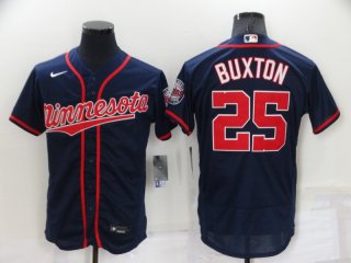 Men's Washington Nationals #25 Byron Buxtonon Navy Blue With Team Patch Stitched MLB Flex Base Jersey