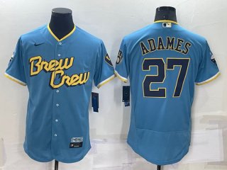 Men's Milwaukee Brewers #27 Willy Adames 2022 Powder Blue City Connect Flex Base Stitched Jersey