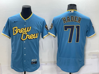 Men's Milwaukee Brewers #71 Josh Hader Blue 2022 City Connect Flex Base Stitched Jersey