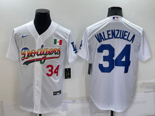 Men's Los Angeles Dodgers #34 Fernando Valenzuela Rainbow Number White Mexico Cool Base Nike Jersey