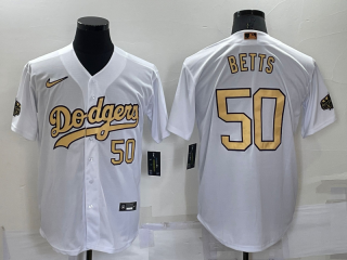 Men's Los Angeles Dodgers #50 Mookie Betts Number White 2022 All Star Stitched Cool Base Nike Jersey