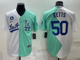 Men's Los Angeles Dodgers #50 Mookie Betts White Green Two Tone 2022 Celebrity Softball Game Cool Base Jersey