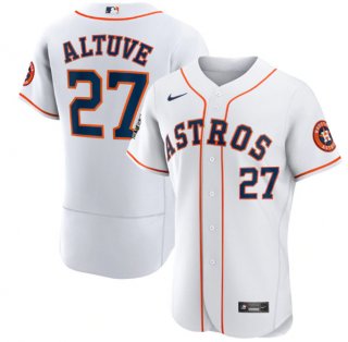 Men's Houston Astros #27 Jose Altuve White 2022 World Series Flex Base Stitched Baseball Jersey