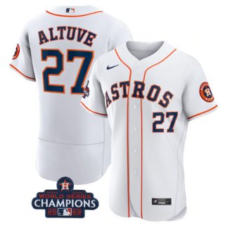 Men's Houston Astros #27 Jose Altuve White 2022 World Series Champions Flex Base Stitched Baseball Jersey