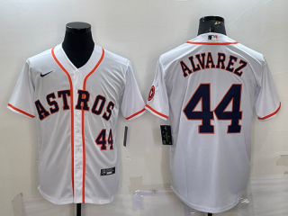 Men's Houston Astros #44 Yordan Alvarez Number White With Patch Stitched MLB Cool Base Nike Jersey