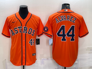 Men's Houston Astros #44 Yordan Alvarez Number Orange With Patch Stitched MLB Cool Base Nike Jersey