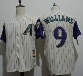 Men's Arizona Diamondbacks #9 Matt Williams Retired Cream With Purple Pinstripe Cooperstown Collection Cool Base Jersey