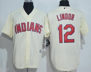 Men's Cleveland Indians #12 Francisco Lindor Cream Stitched MLB Majestic Cool Base Jersey