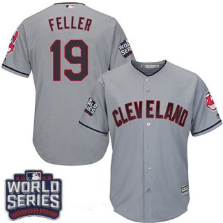 Men's Cleveland Indians #19 Bob Feller Gray Road 2016 World Series Patch Stitched MLB Majestic Cool Base Jersey