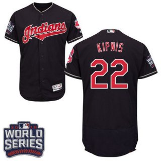 Men's Cleveland Indians #22 Jason Kipnis Navy Blue 2016 World Series Patch Stitched MLB Majestic Flex Base Jersey