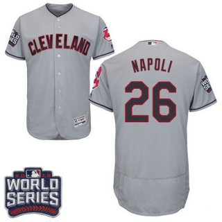 Men's Cleveland Indians #26 Mike Napoli Gray Road 2016 World Series Patch Stitched MLB Majestic Flex Base Jersey