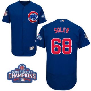 Men's Chicago Cubs #68 Jorge Soler Royal Blue Majestic Flex Base 2016 World Series Champions Patch Jersey