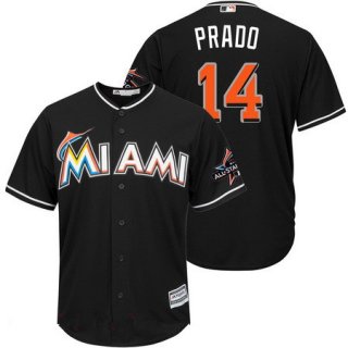 Men's Miami Marlins #14 Martin Prado Black 2017 All-Star Patch Stitched MLB Majestic Cool Base Jersey