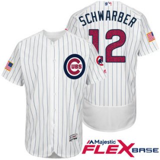 Men's Chicago Cubs #12 Kyle Schwarber White Stars & Stripes Fashion Independence Day Stitched MLB Majestic Flex Base Jersey