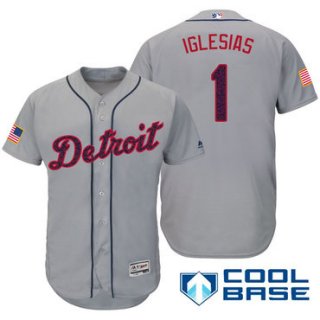 Men's Detroit Tigers #1 Jose Iglesias Gray Stars & Stripes Fashion Independence Day Stitched MLB Majestic Cool Base Jersey