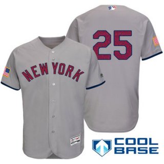 Men's New York Yankees #25 Mark Teixeira Gray Stars & Stripes Fashion Independence Day Stitched MLB Majestic Cool Base Jersey