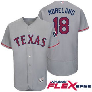 Men's Texas Rangers #18 Mitch Moreland Gray Stars & Stripes Fashion Independence Day Stitched MLB Majestic Flex Base Jersey