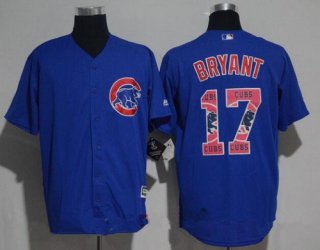 Men's Chicago Cubs #17 Kris Bryant Royal Blue Team Logo Ornamented Stitched MLB Majestic Cool Base Jersey