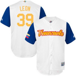 Men's Team Venezuela Baseball Majestic #39 Arcenio Leon White 2017 World Baseball Classic Stitched Replica Jersey