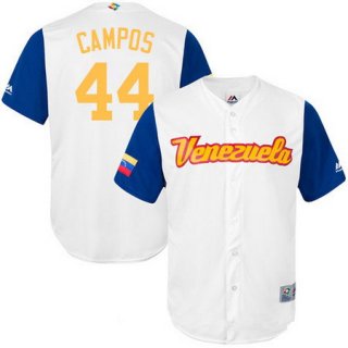 Men's Team Venezuela Baseball Majestic #44 Leonel Campos White 2017 World Baseball Classic Stitched Replica Jersey