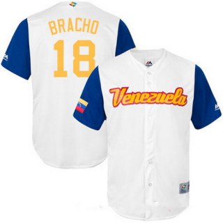 Men's Team Venezuela Baseball Majestic #18 Silvino Bracho White 2017 World Baseball Classic Stitched Replica Jersey