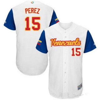 Men's Team Venezuela Baseball Majestic #15 Salvador Perez White 2017 World Baseball Classic Stitched Authentic Jersey